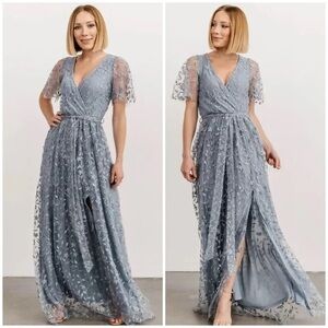 NWOT Baltic Born Marseille Embossed Maxi Dress Dusty Blue